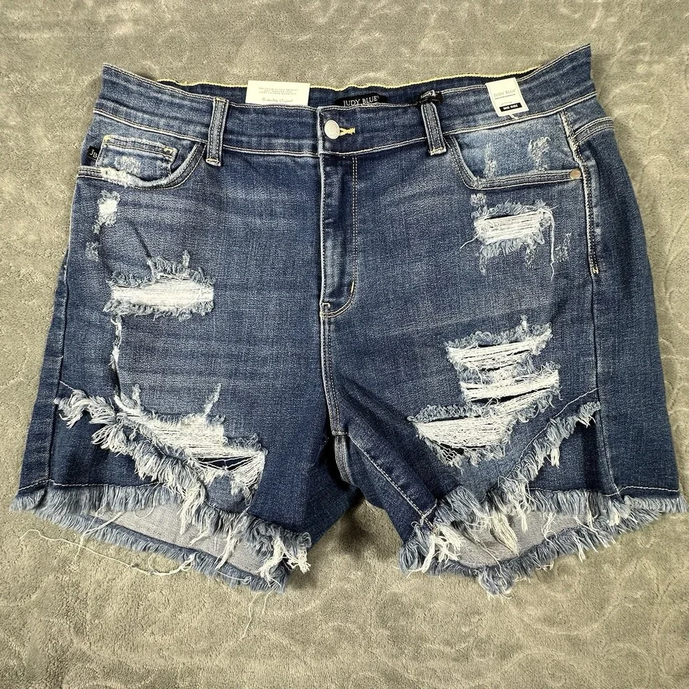 Judy Blue Distressed Tulip Hem Denim Shorts 3XL Frayed Cut Off Destroyed New